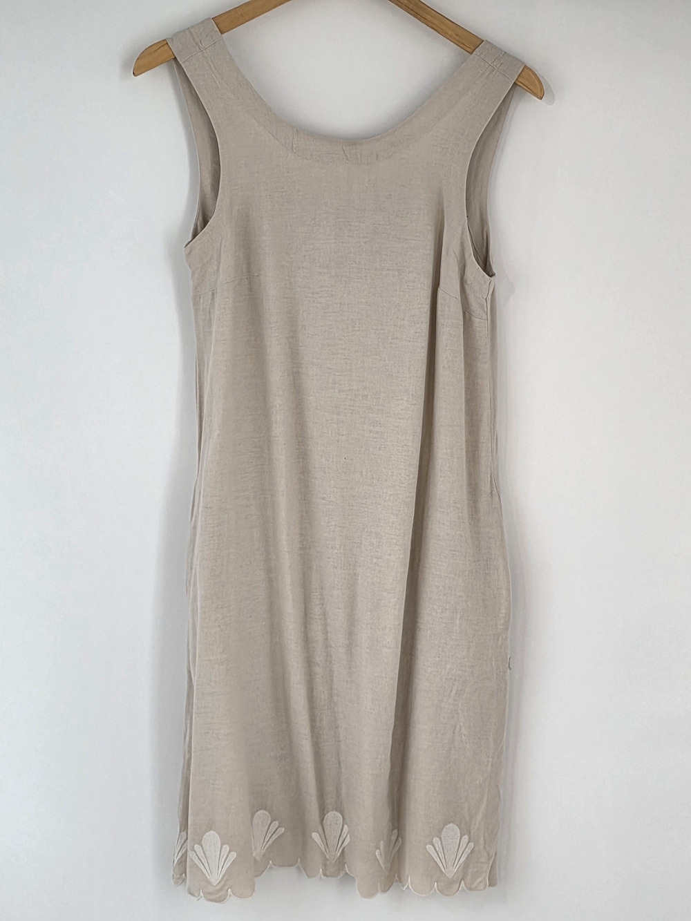 Calypso St. Barth Beige Linen-Blend Mini Dress W/ Scalloped Hem Pockets Size XS